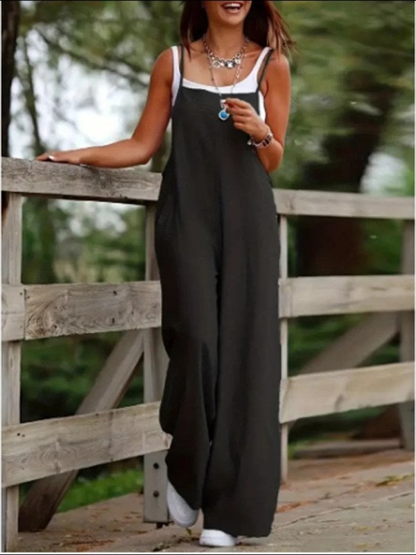 Mouwloze damesjumpsuit met jarretel, losse, casual zak, monochromatische zomer