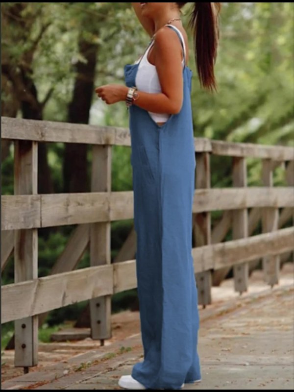 Mouwloze damesjumpsuit met jarretel, losse, casual zak, monochromatische zomer