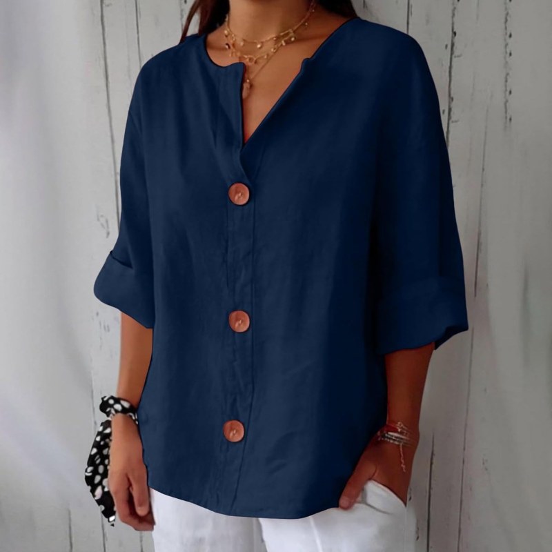 Comfortabele dames blouse v-hals korte mouw - Blue
