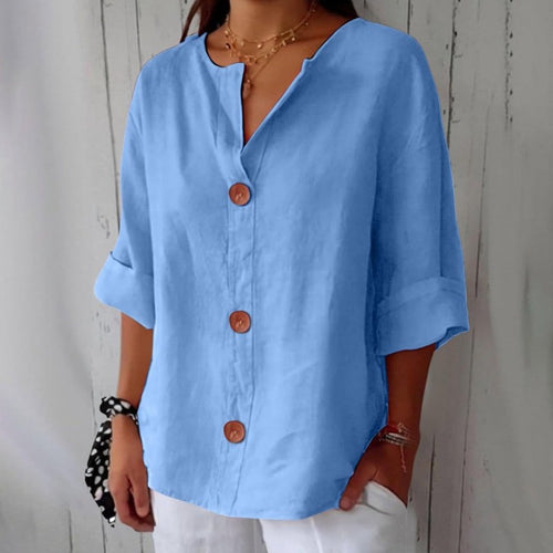 Comfortabele dames blouse v-hals korte mouw - Light Blue